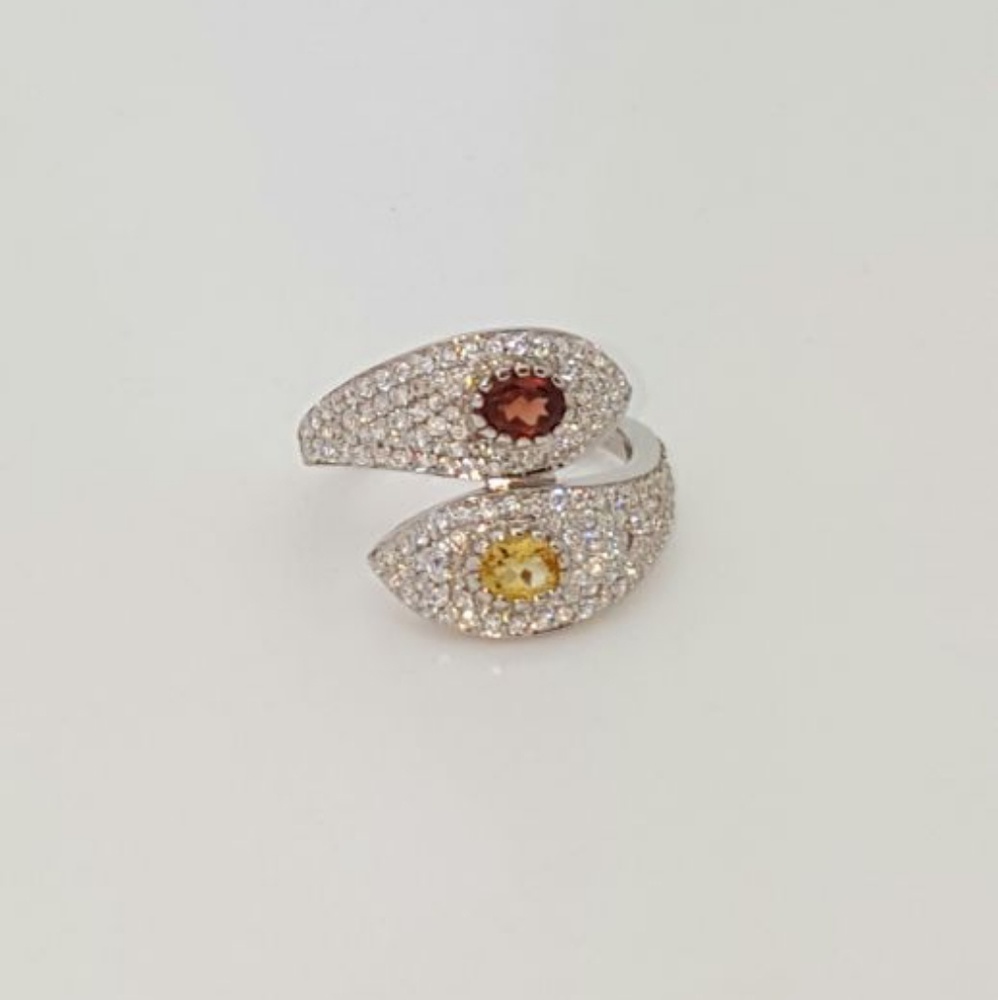 Citrine, Garnet, and White Topaz Bypass Design Rin